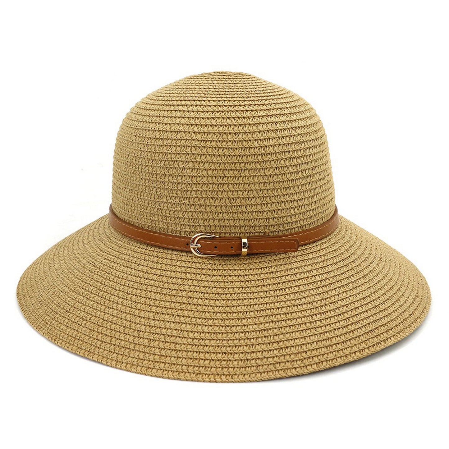Wide Brim Straw Hat | Slim Buckle Leather Band – Natural