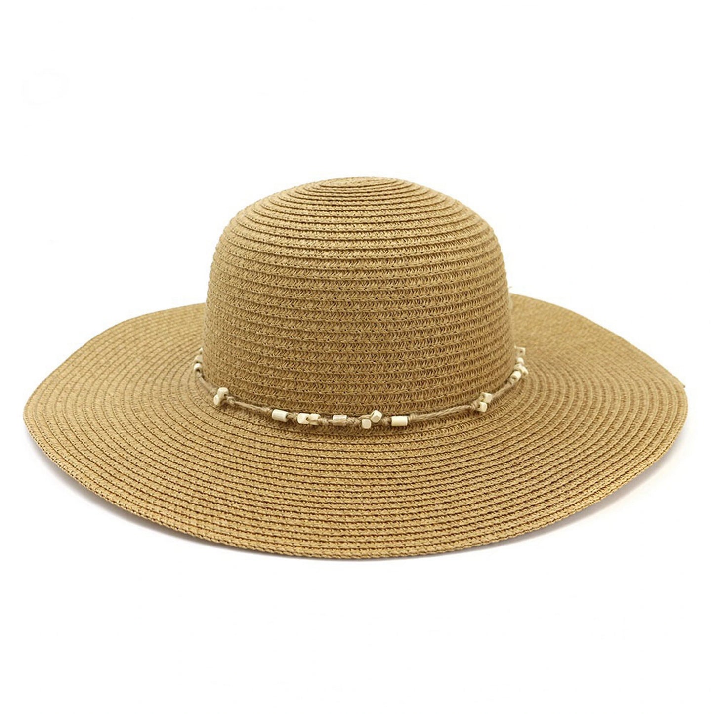 Wide Brim Straw Hat | Minimal Beaded Cord Band – Natural