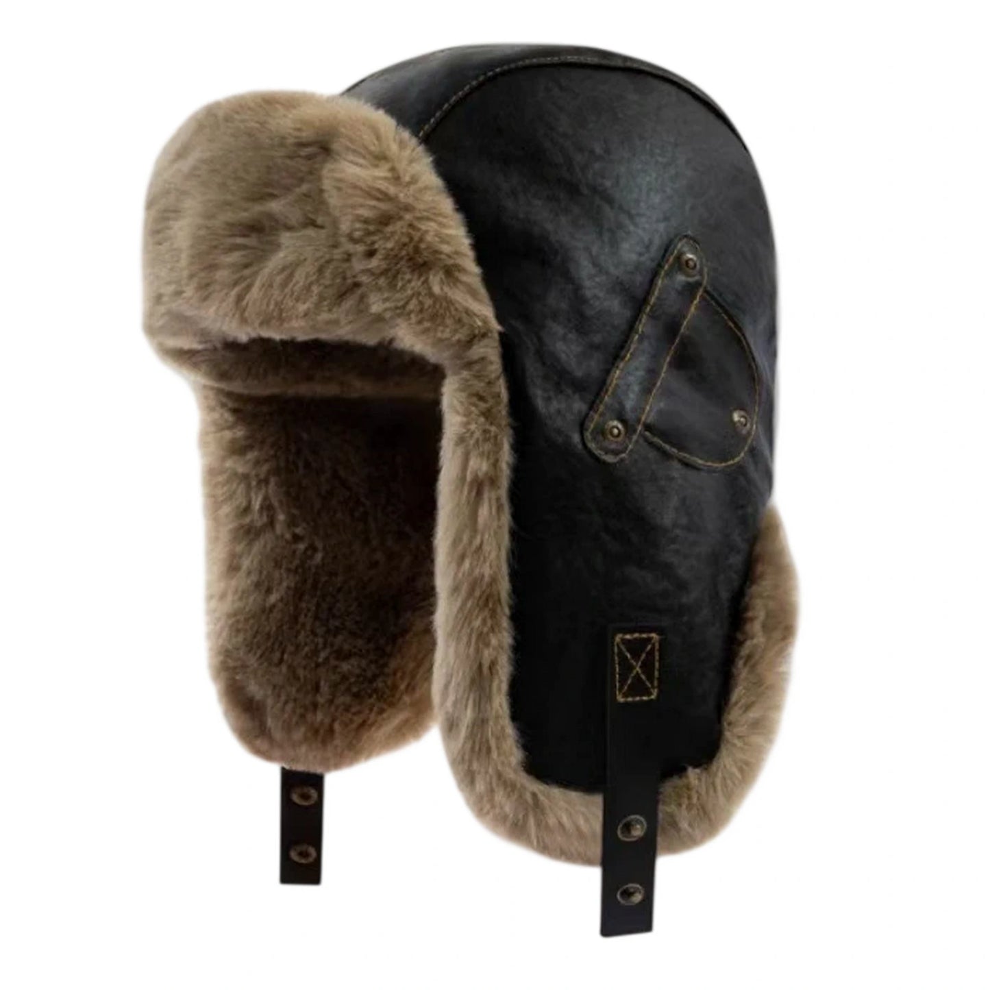 Trapper Hat | Vintage Leather-Look Finish – Black