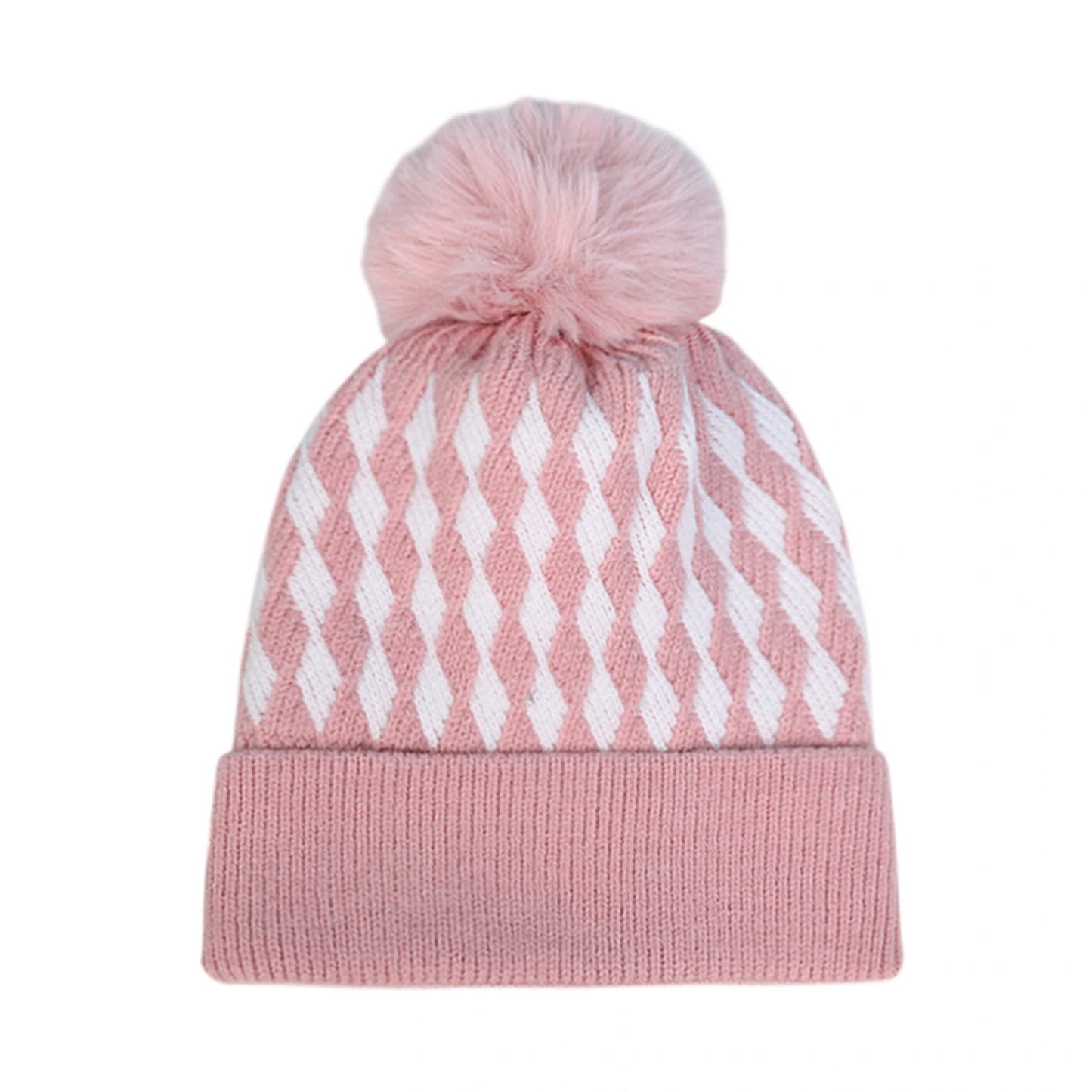 Bobble Hat | Diamond Knit Pattern – Pink