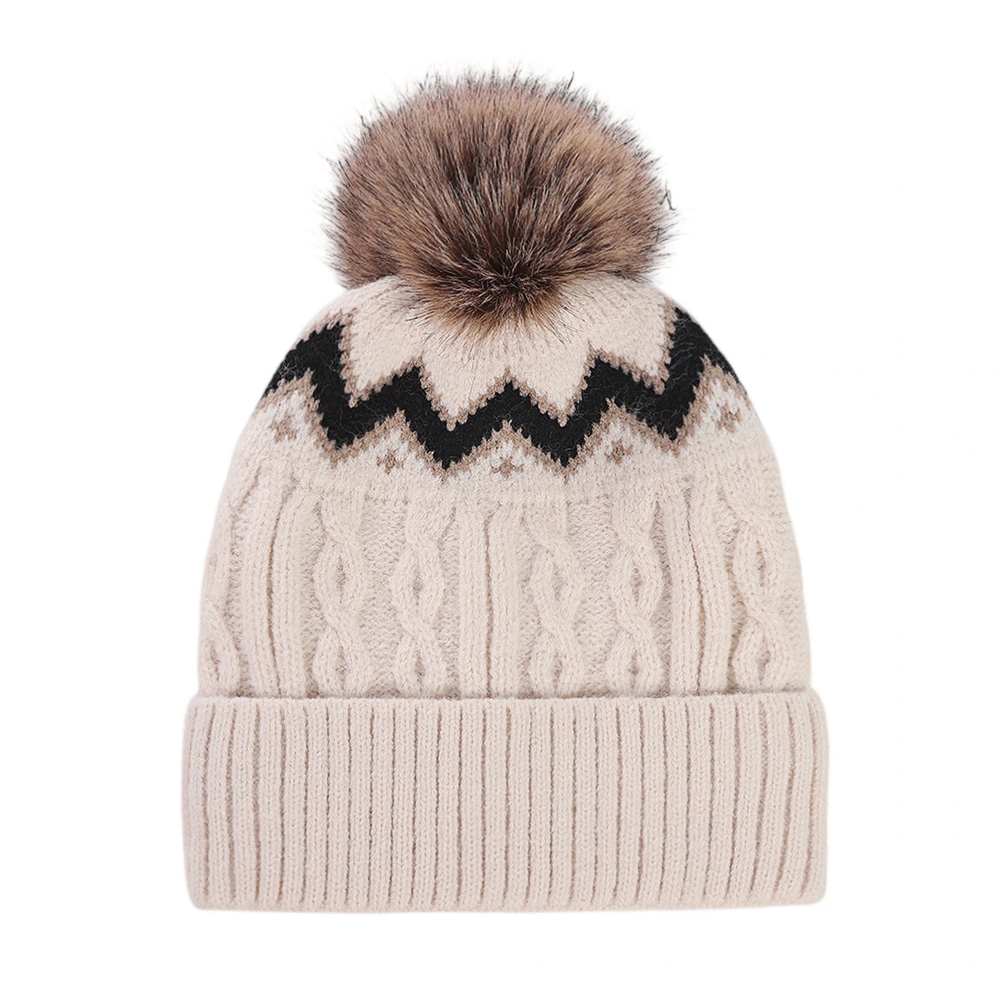 Bobble Hat | Nordic Cable Knit Pattern – Cream