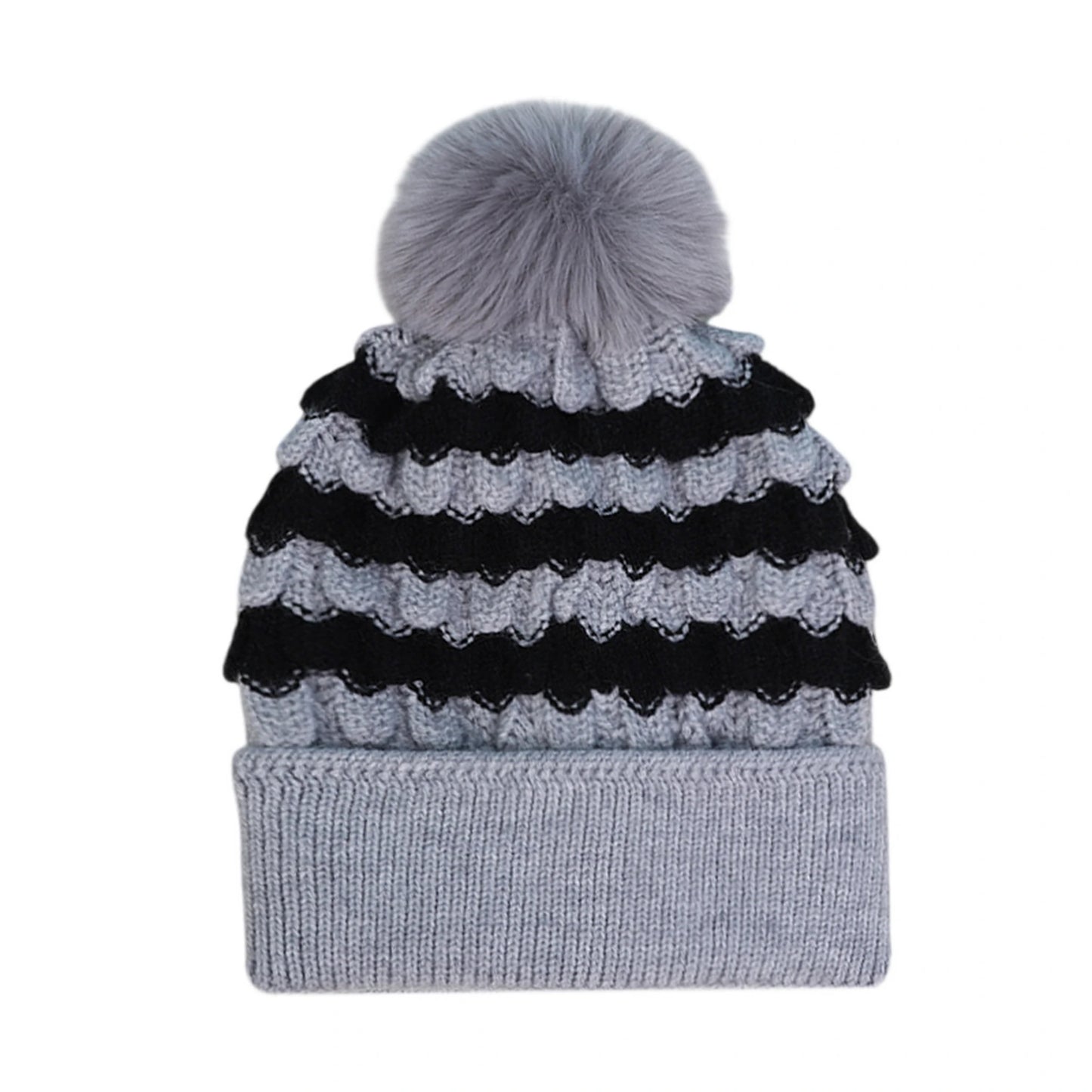 Bobble Hat | Textured Stripe Knit – Grey