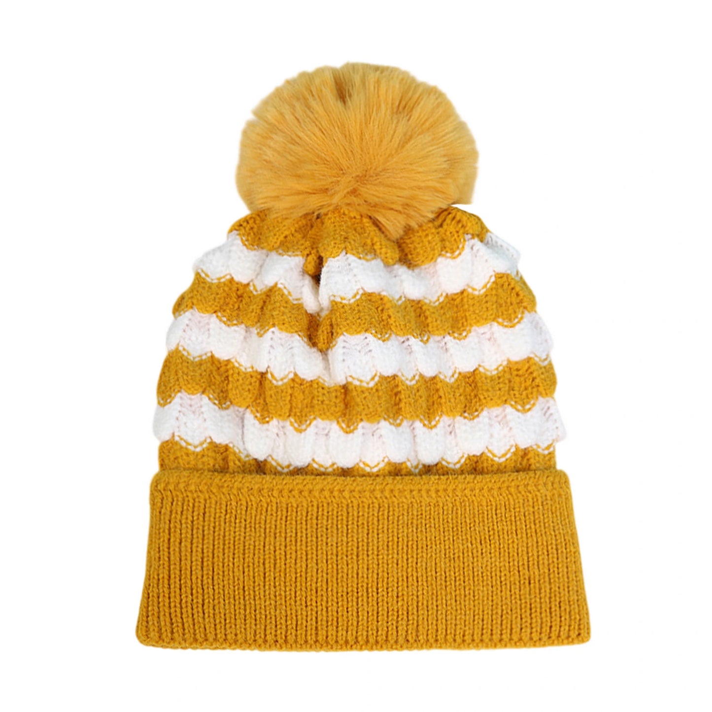Bobble Hat | Textured Stripe Knit – Mustard