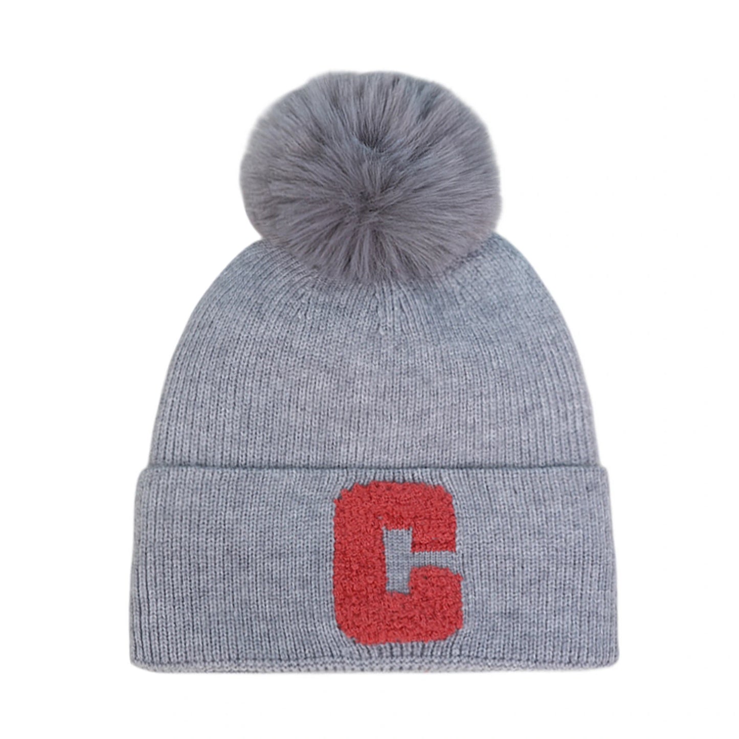 Bobble Hat | Chenille Letter Detail – Grey