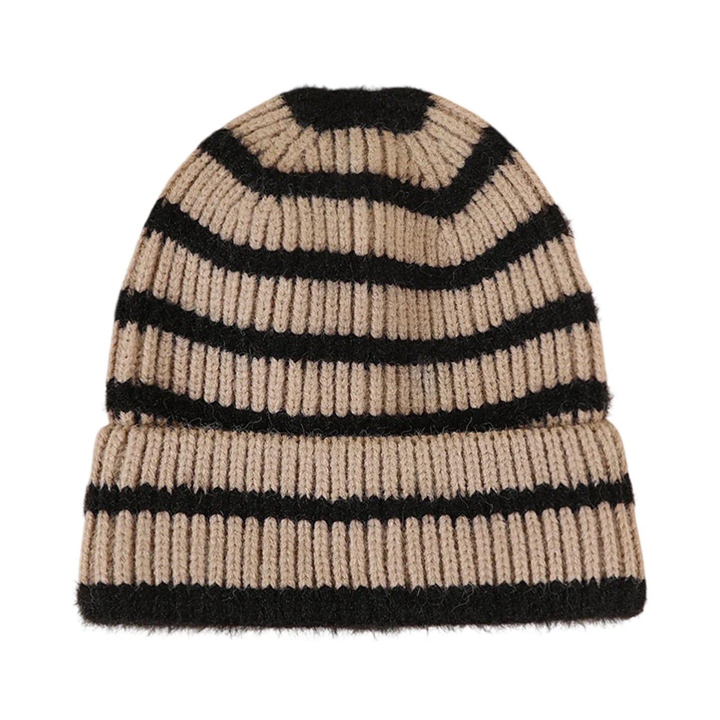 Ski Hat | Striped Rib Knit – Khaki