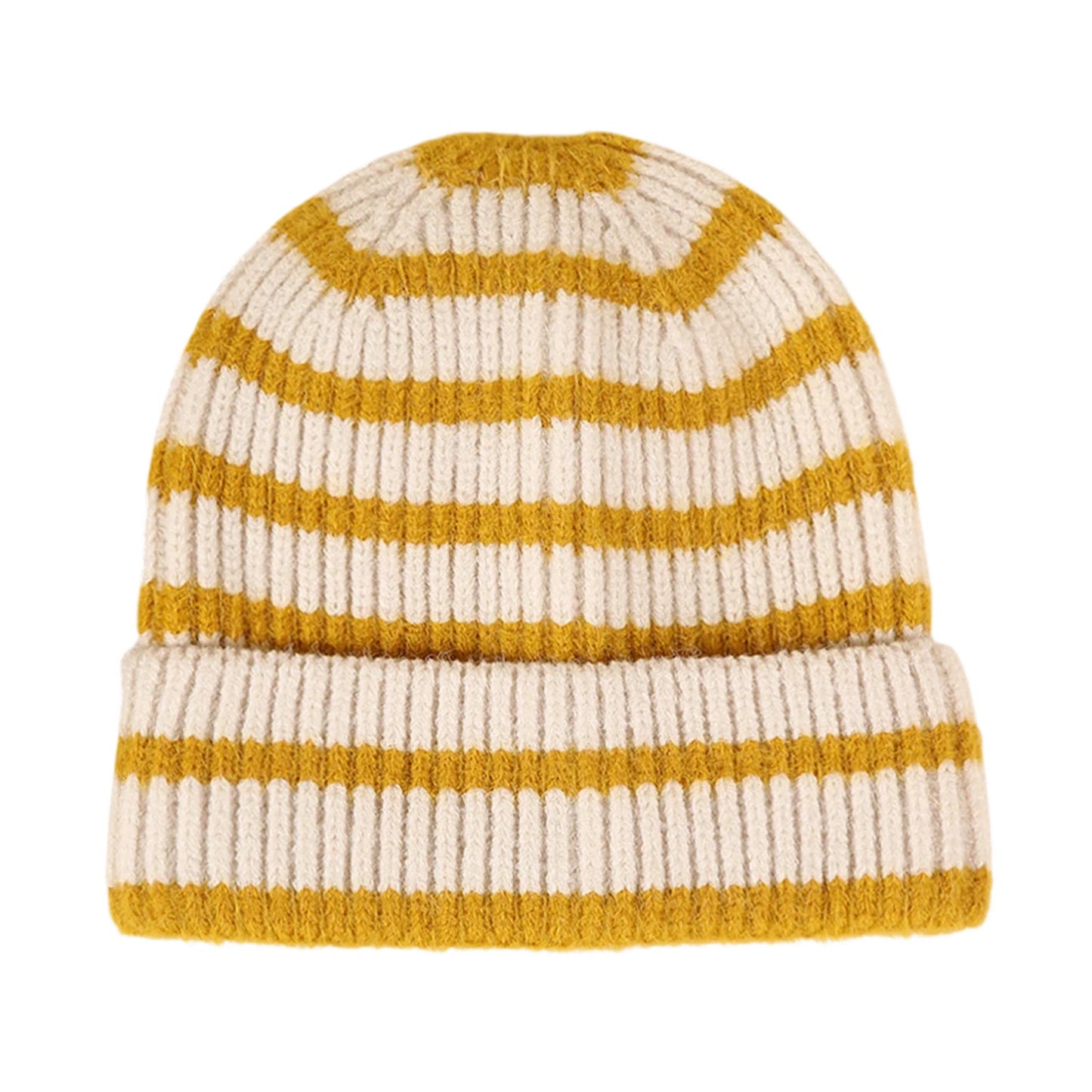 Ski Hat | Striped Rib Knit – Mustard