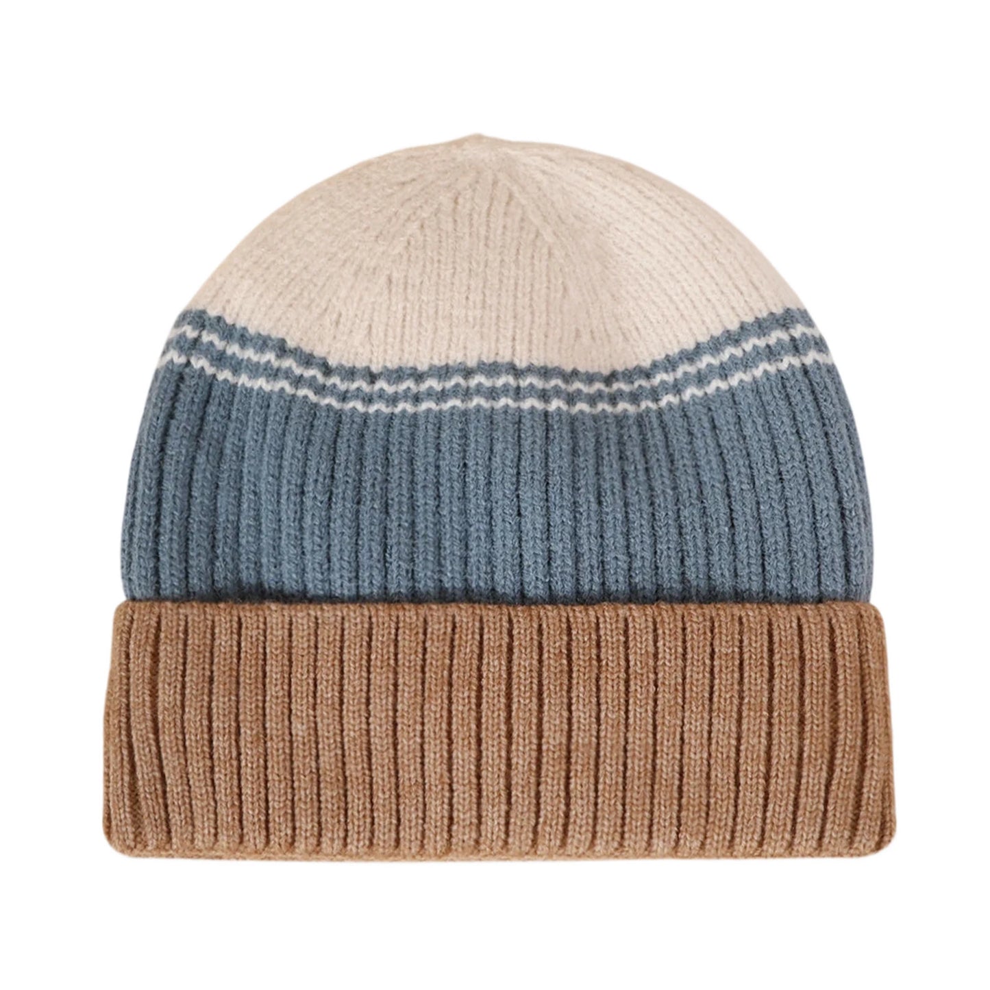 Ski Hat | Colour Block Rib Knit – Dusty Blue