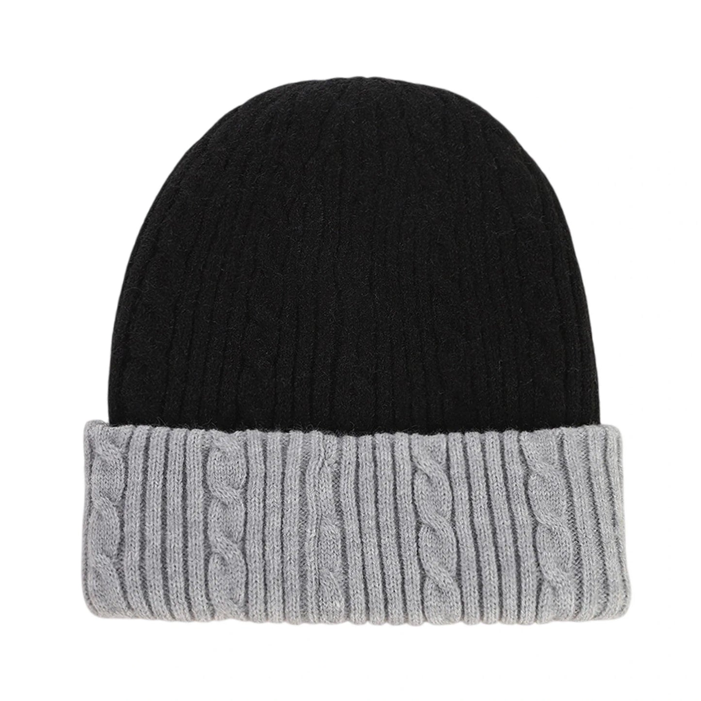 Ski Hat | Cable Knit Turn Up – Black
