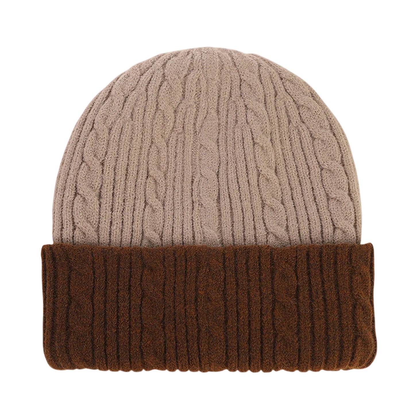 Ski Hat | Cable Knit Turn Up – Khaki