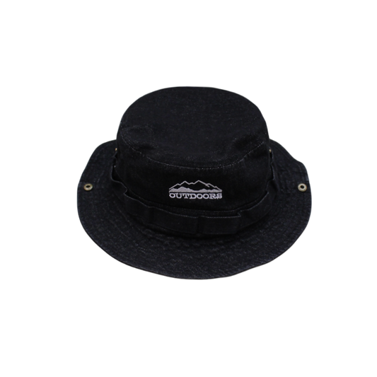IGO2508306 "OUTDOORS" Embroidered Black Bucket Hat