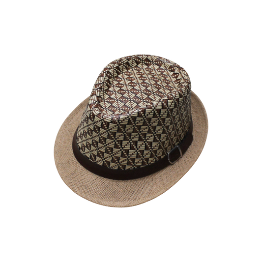 IGO2508315 Geometric Pattern Belt - Buckle Trilby Hat