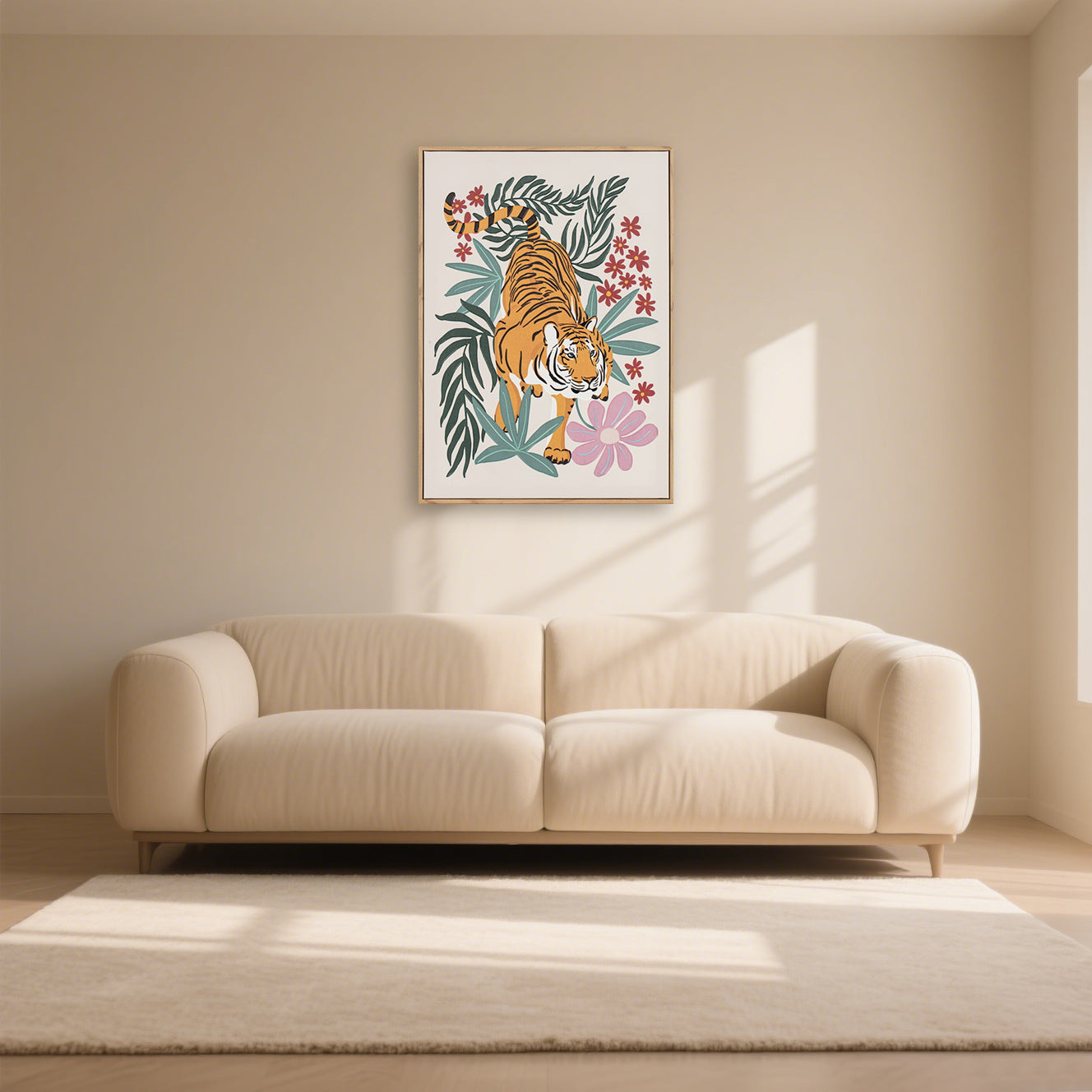 【Pre-order: 40-day lead time | MOQ: 100 units】Floral Tiger Illustration Framed Wall Art