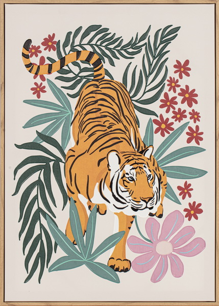 【Pre-order: 40-day lead time | MOQ: 100 units】Floral Tiger Illustration Framed Wall Art