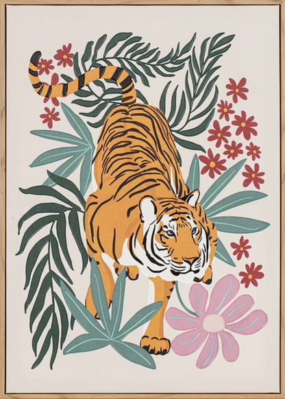 【Pre-order: 40-day lead time | MOQ: 100 units】Floral Tiger Illustration Framed Wall Art