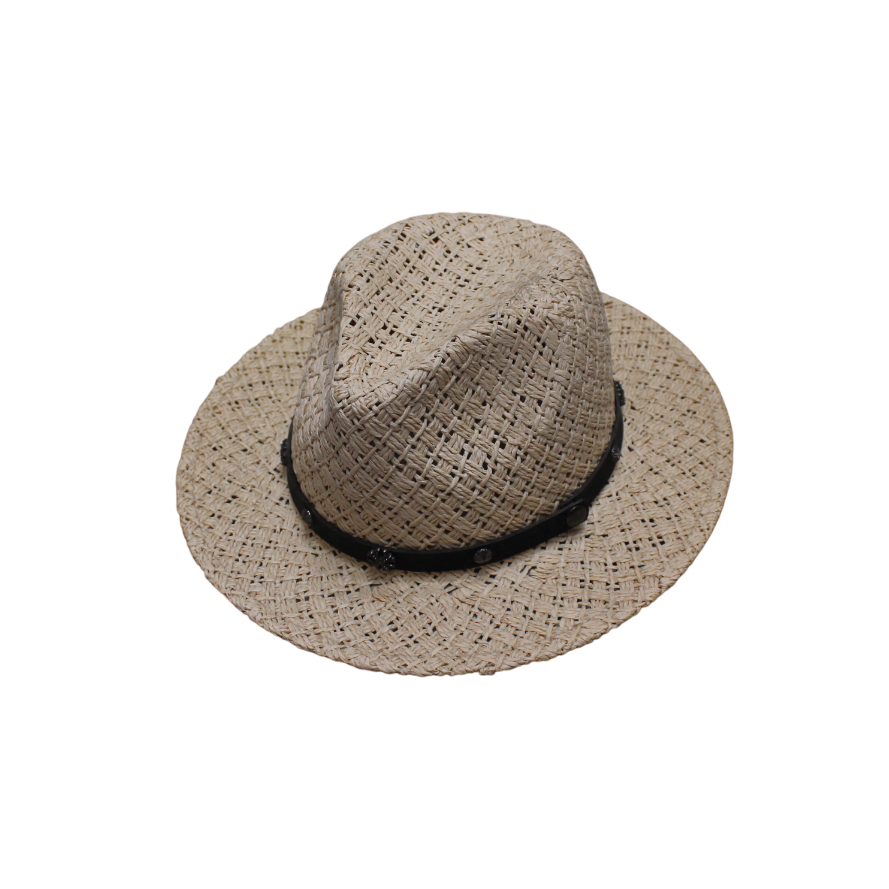 IGO2508386 Rivet Black - Band Straw Fedora Hat
