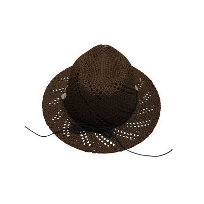 IGO2508389 Shell Bead Decorated Dark Brown Straw Fedora Hat