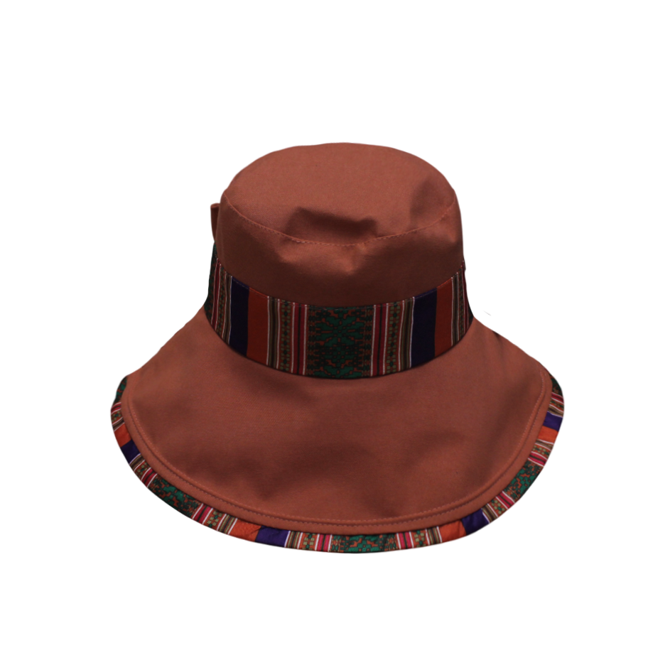 IGO2508394 Brownish - Red Bowknot Ethnic - Style Wide - Brim Bucket Hat