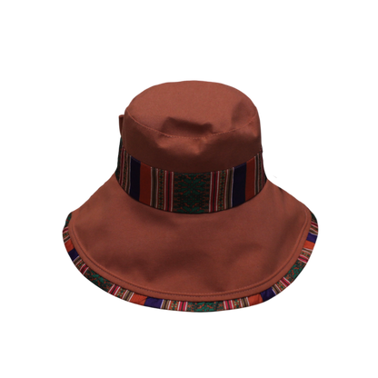 IGO2508394 Brownish - Red Bowknot Ethnic - Style Wide - Brim Bucket Hat