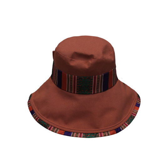IGO2508394 Brownish - Red Bowknot Ethnic - Style Wide - Brim Bucket Hat