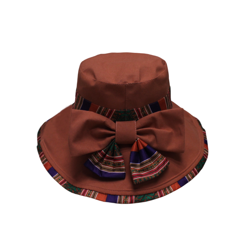 IGO2508394 Brownish - Red Bowknot Ethnic - Style Wide - Brim Bucket Hat