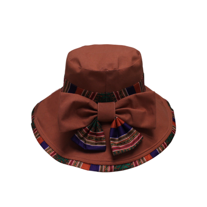 IGO2508394 Brownish - Red Bowknot Ethnic - Style Wide - Brim Bucket Hat