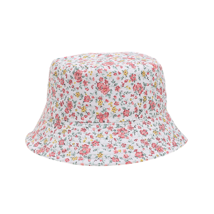 IGO2508406 Pink and Yellow Floral Printed White Bucket Hat