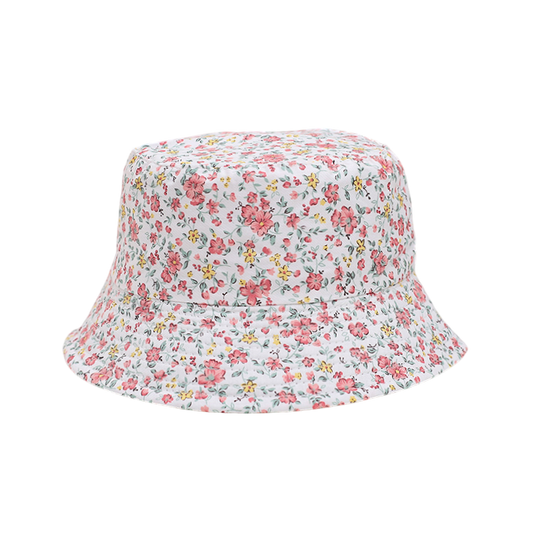 IGO2508406 Pink and Yellow Floral Printed White Bucket Hat