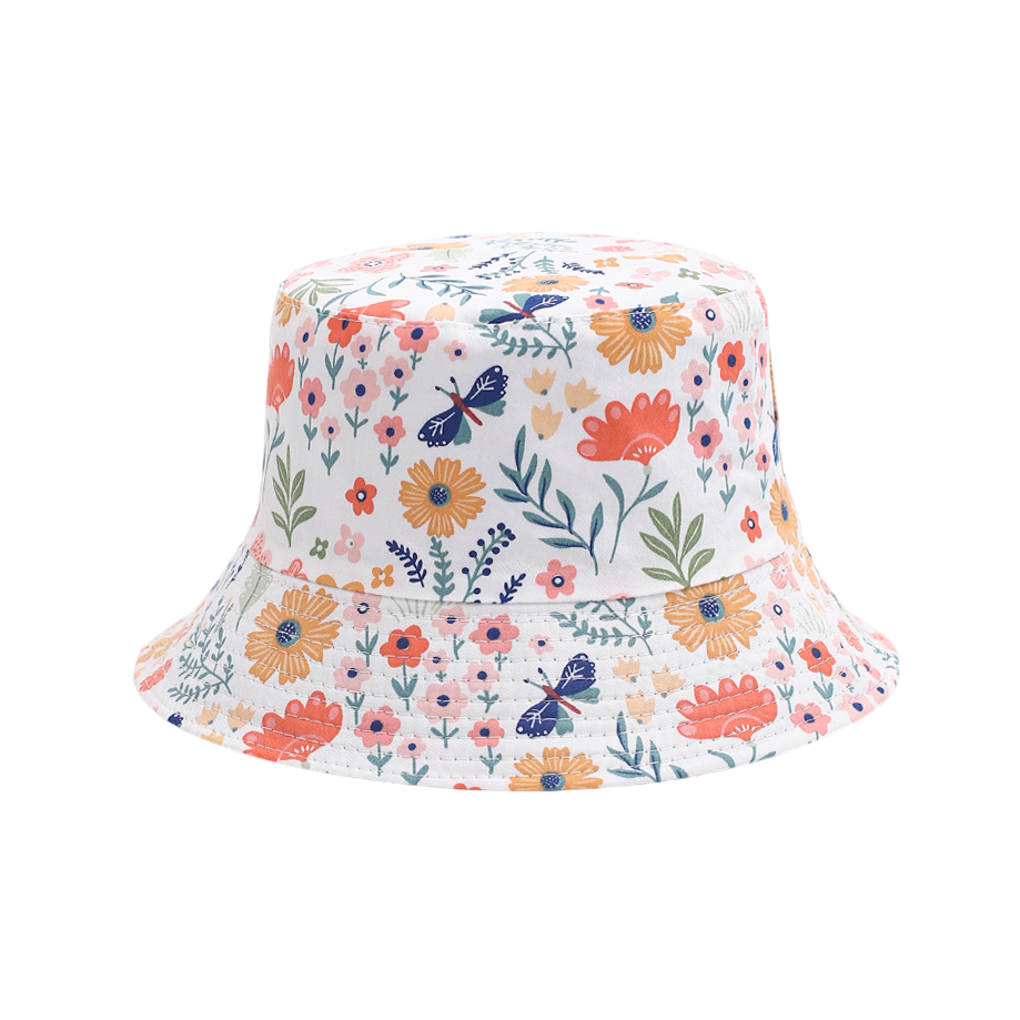 IGO2508407 Floral and Butterfly Printed White Bucket Hat