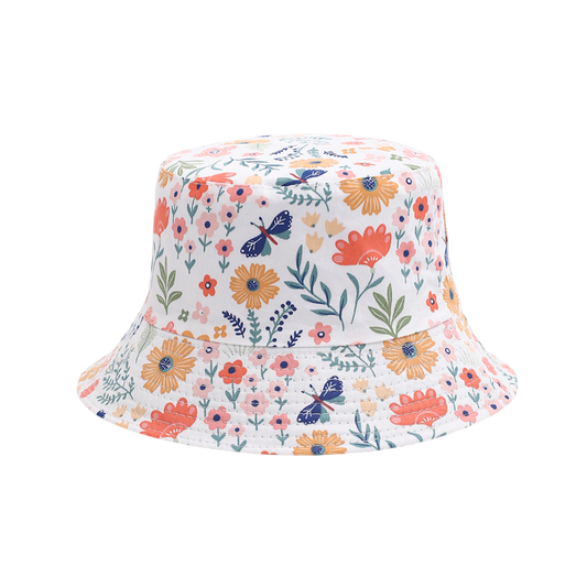 IGO2508407 Floral and Butterfly Printed White Bucket Hat