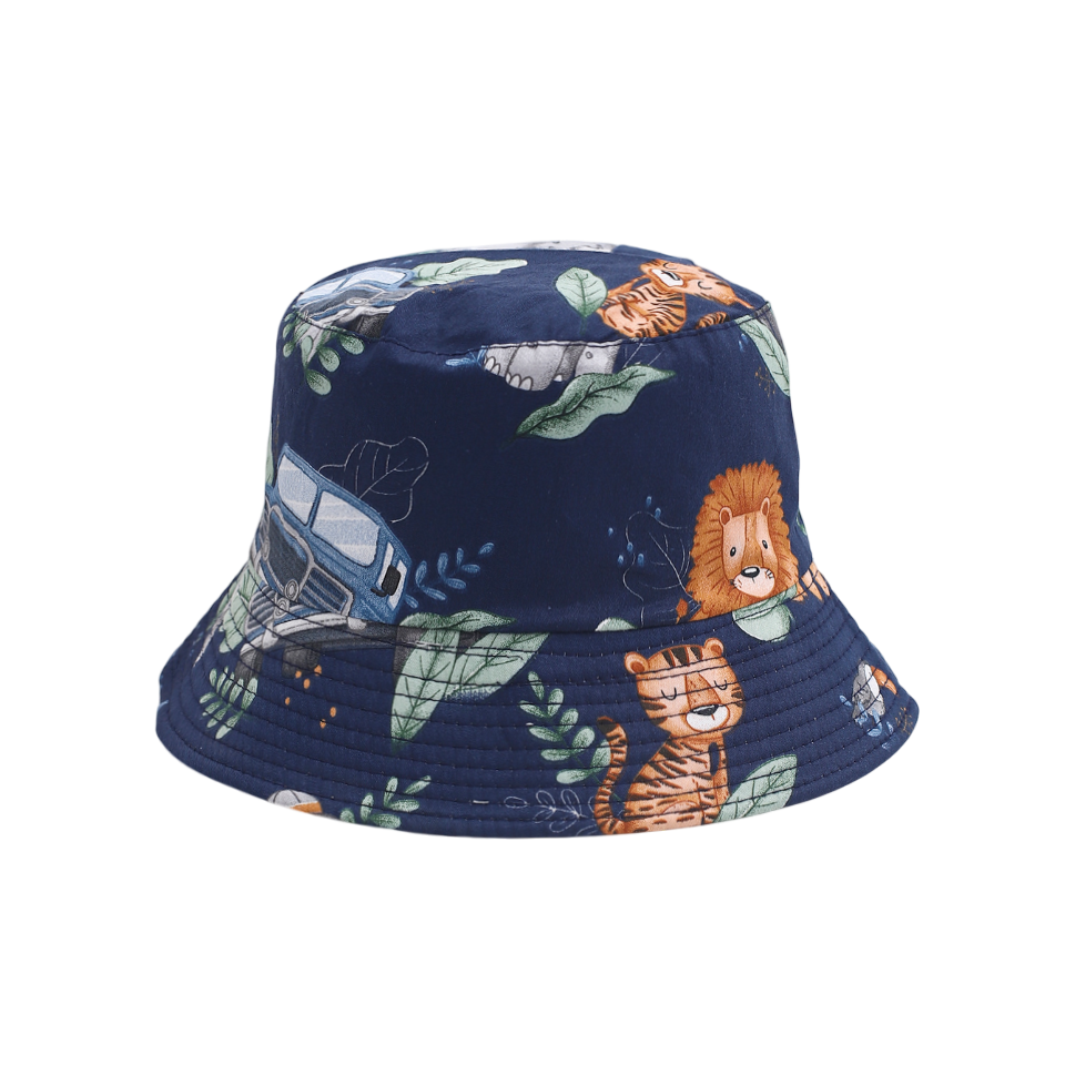 IGO2508408 Dark Blue Animal and Car Printed Bucket Hat