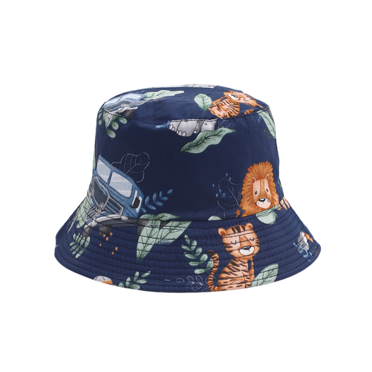 IGO2508408 Dark Blue Animal and Car Printed Bucket Hat