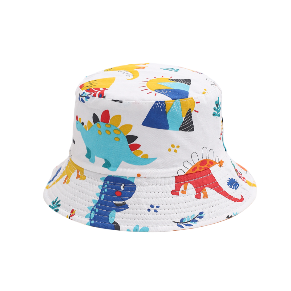 IGO2508410 White Geometric Dinosaur Printed Bucket Hat