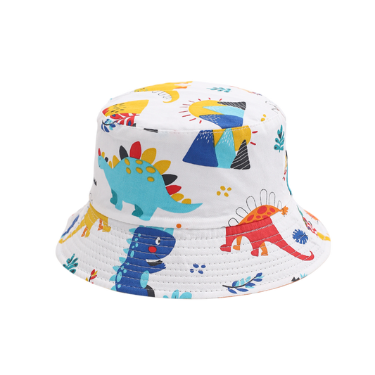 IGO2508410 White Geometric Dinosaur Printed Bucket Hat