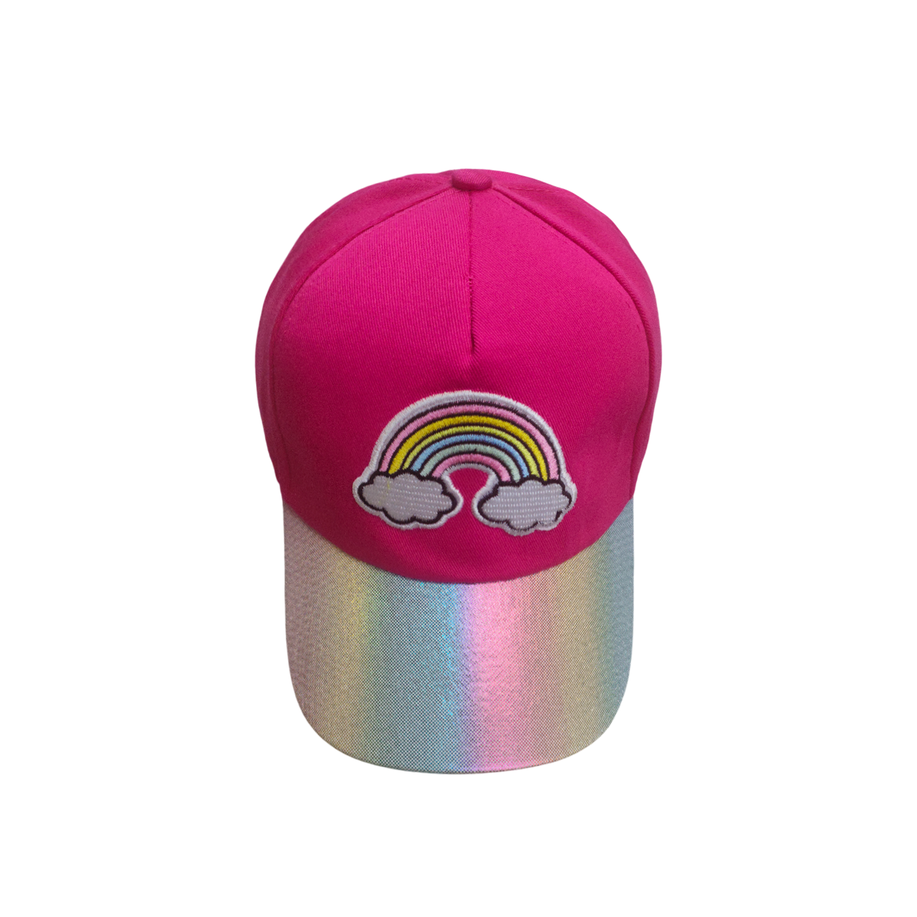 IGO2508417 Rainbow Embroidery and Holographic Brim Fuchsia Baseball Cap