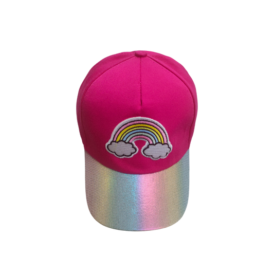 IGO2508417 Rainbow Embroidery and Holographic Brim Fuchsia Baseball Cap