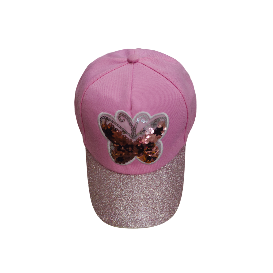 IGO2508418 Sequin Butterfly Decoration and Glitter Brim Pink Baseball Cap