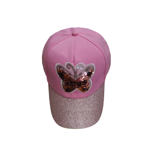 IGO2508418 Sequin Butterfly Decoration and Glitter Brim Pink Baseball Cap