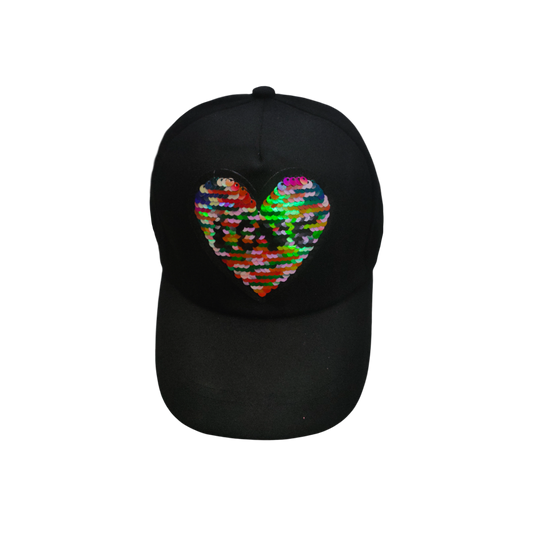 IGO2508419 Sequin Heart "LOVE" Print Black Baseball Cap