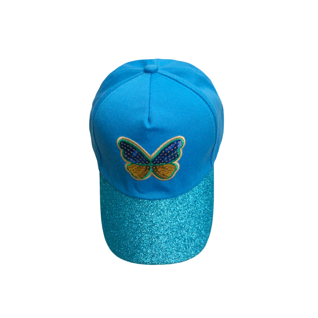 IGO2508421 Sequin Butterfly Decoration and Glitter Brim Blue Baseball Cap