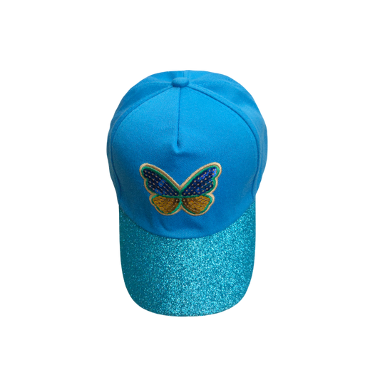 IGO2508421 Sequin Butterfly Decoration and Glitter Brim Blue Baseball Cap