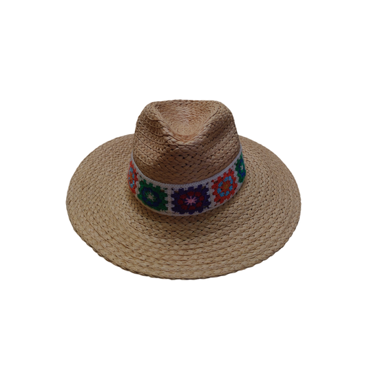 IGO2508444 Colorful Embroidered Band Straw Fedora Hat