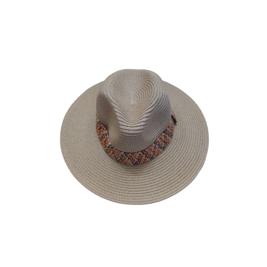 IGO2508447 Multicolor Woven Band Beige Straw Fedora Hat