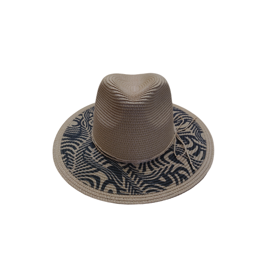 IGO2508448 Blue Patterned Brim Straw Fedora Hat