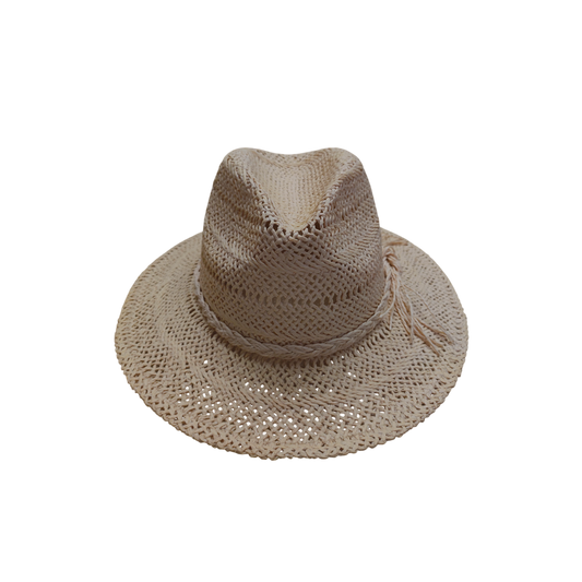 IGO2508453 Woven Band Decorated Openwork Straw Fedora Hat