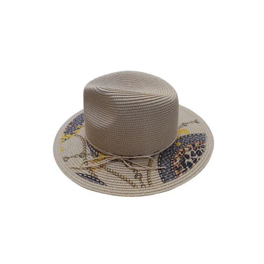 IGO2508456 Chain Print Straw Fedora Hat