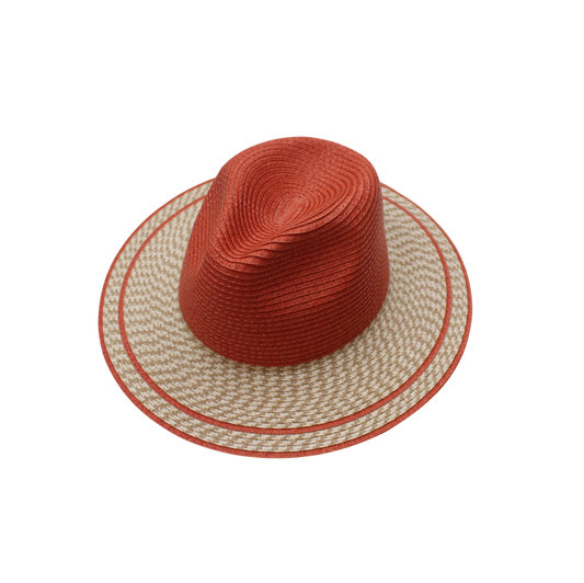 IGO2508269 Color - Block Wide - Brim  Woven Straw Fedora