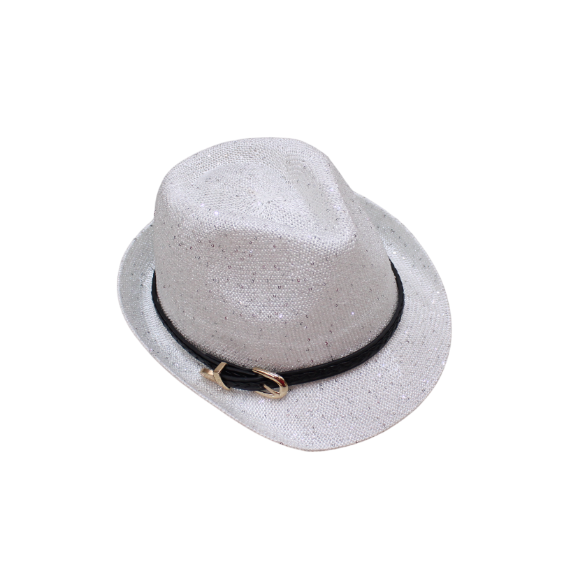IGO2508272 Glittery Belt - Buckle Woven Trilby Hat