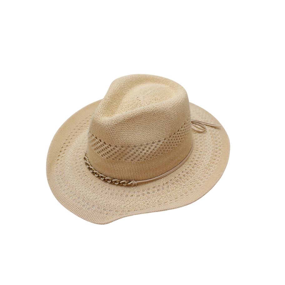 IGO2508278 Metal Chain Woven Straw Fedora