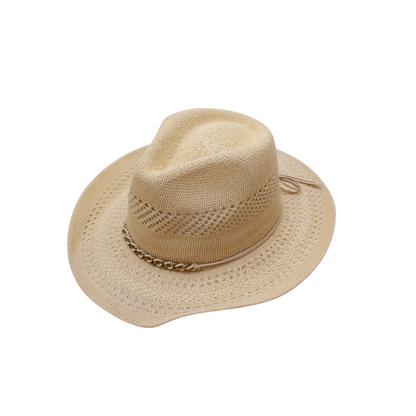 IGO2508278 Metal Chain Woven Straw Fedora