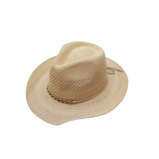 IGO2508278 Metal Chain Woven Straw Fedora